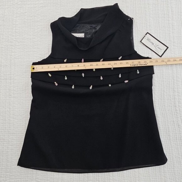 Misty Lane Evening Top Women's Size 12 NWT Teardrop Rhinestones Black Sleeveless - Picture 6 of 10